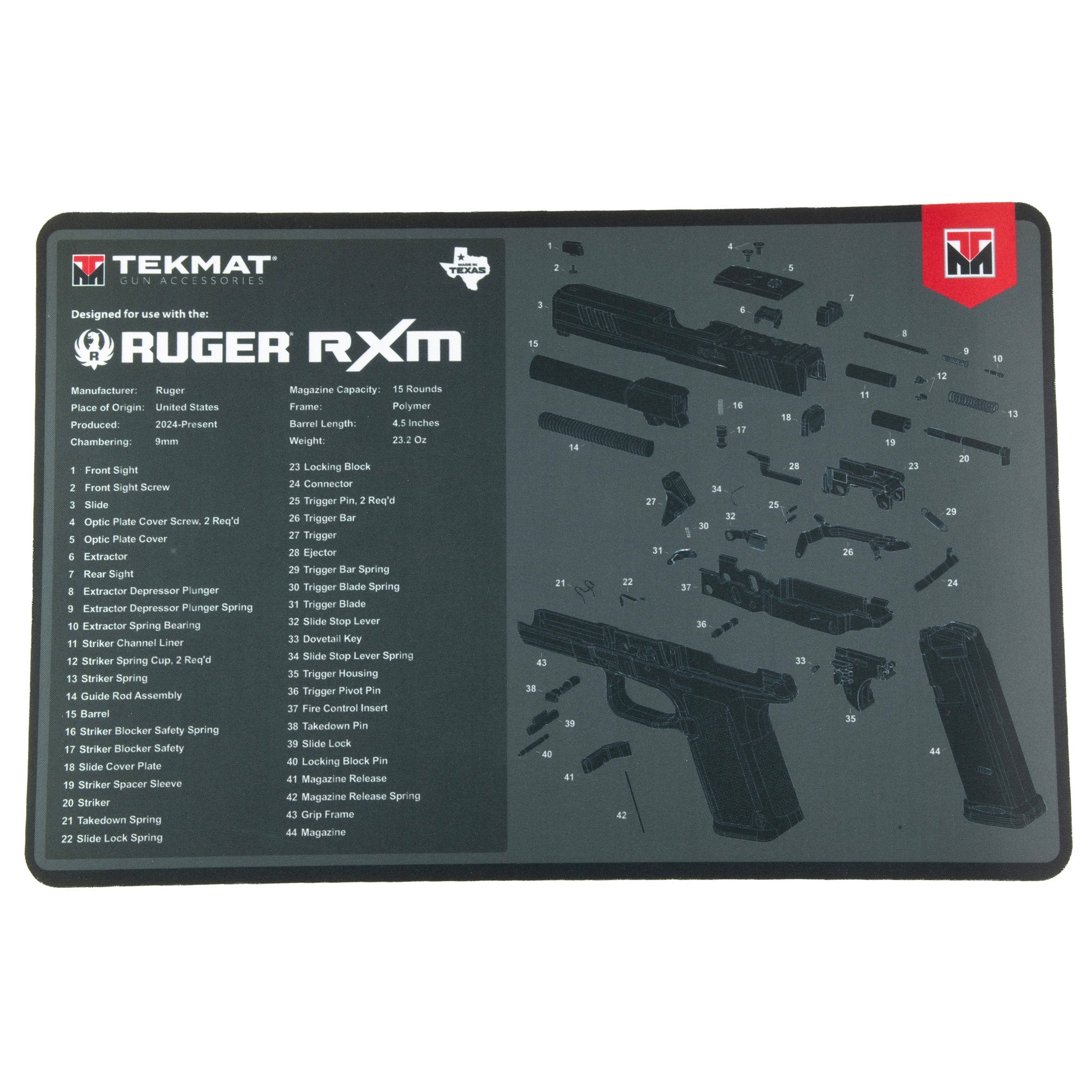 TekMat Ruger RXM Gun Cleaning Mat - 17 Inch Protective Assembly and Maintenance Surface