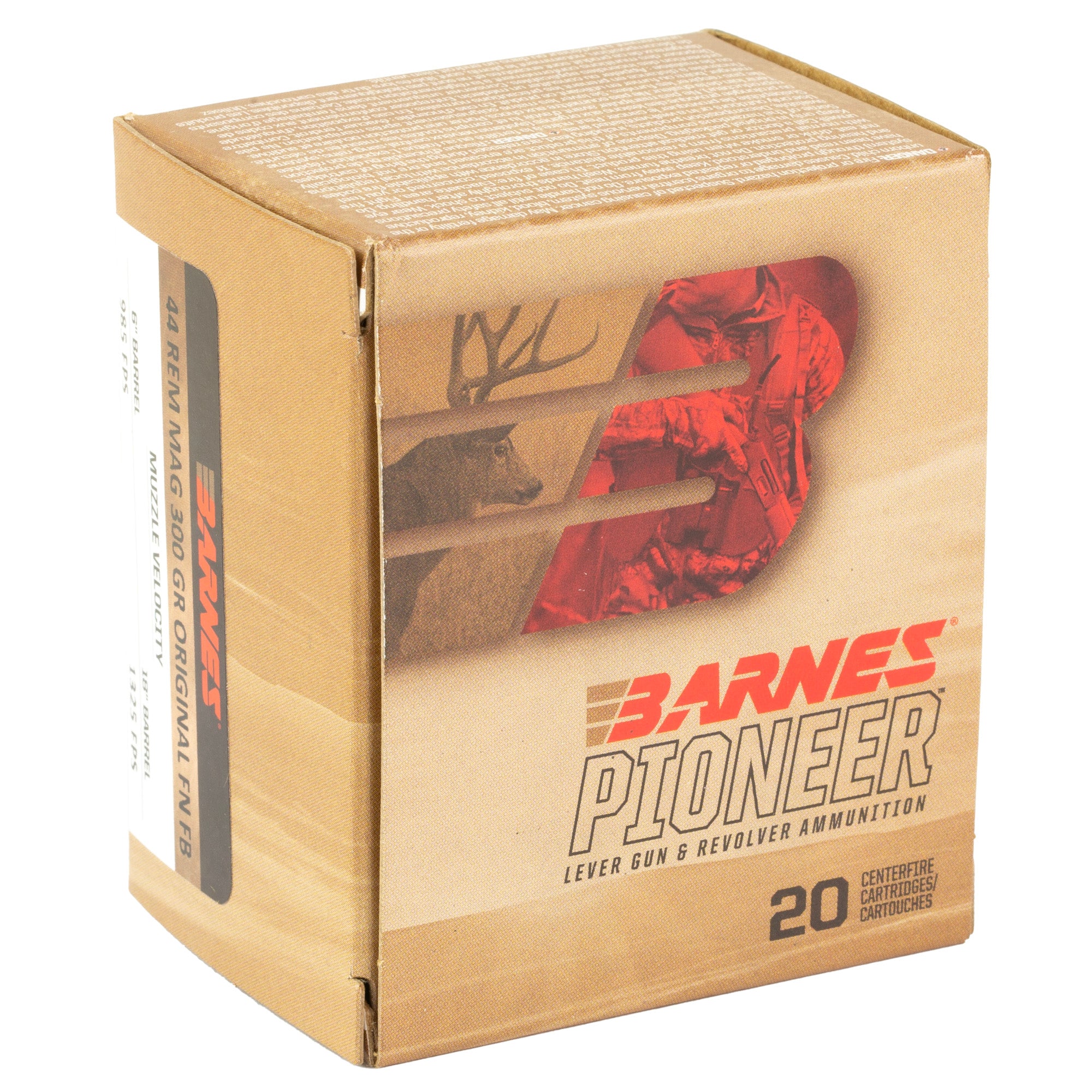 Barnes Pioneer 44 Magnum 300-Grain Flat Nose Ammunition - 20 Rounds per Box