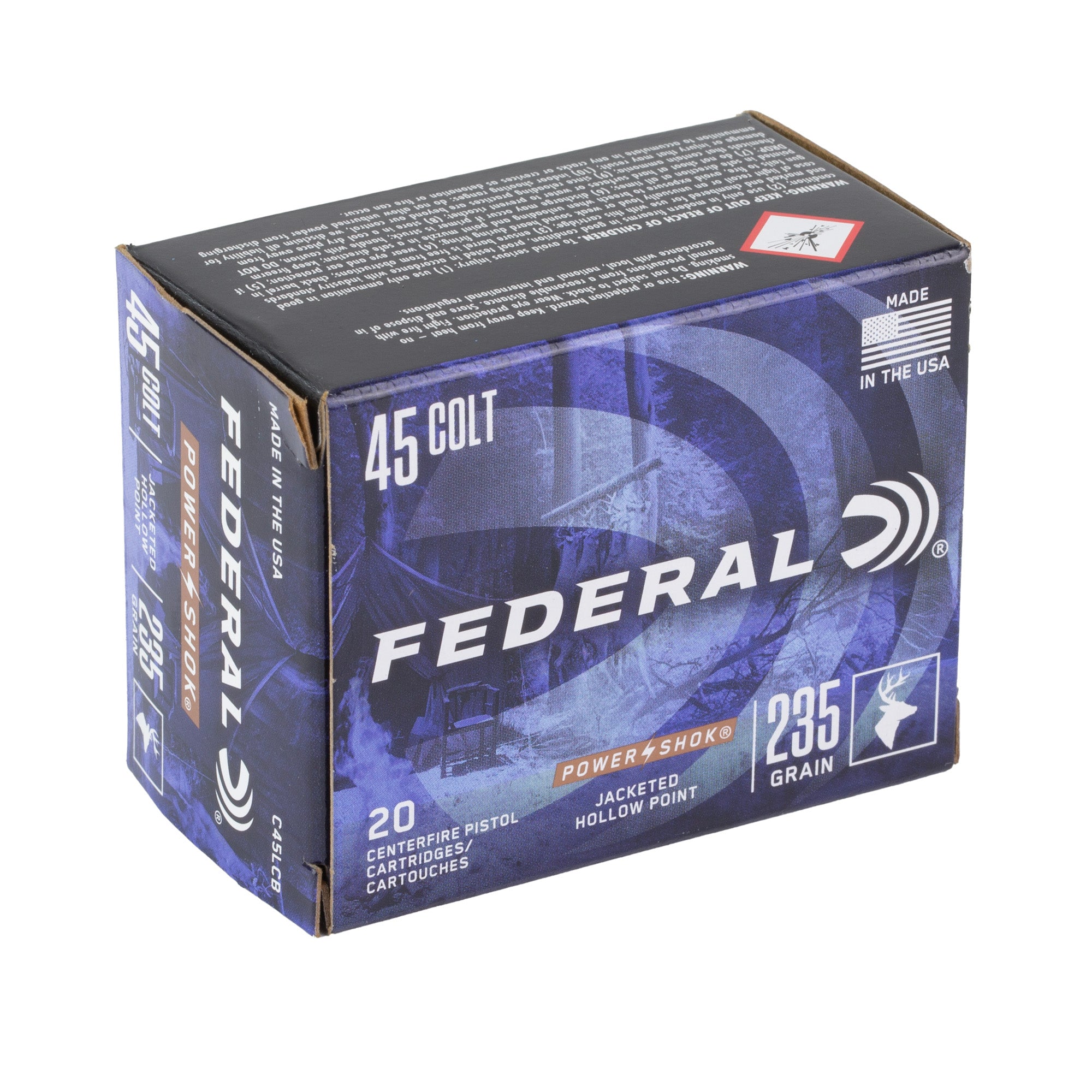 Federal Power-Shok .45 Colt 235-Grain Jacketed Hollow Point Ammunition - Reliable Big Game Performance