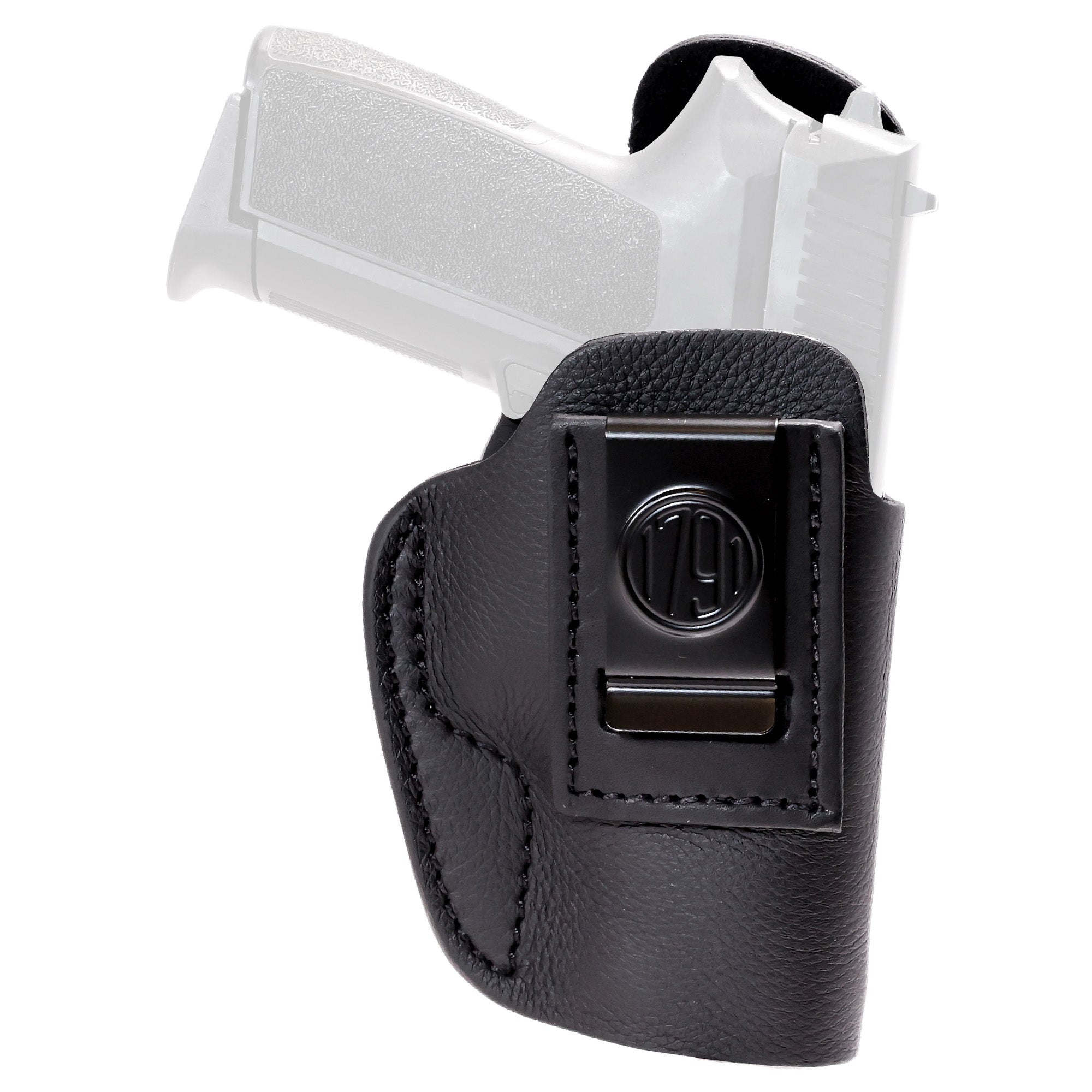 1791 Gunleather Smooth Concealment Inside Waistband Holster for Right Hand - Black Leather with Optic Ready and Light Bearing Features
