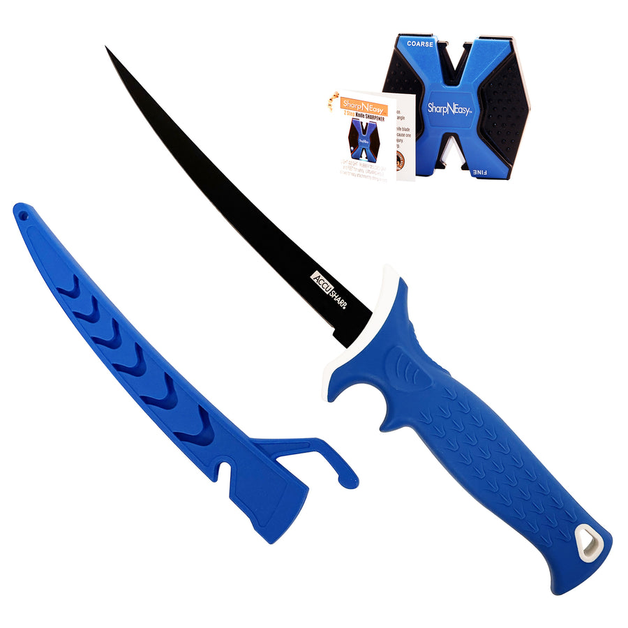 AccuSharp Fillet Knife and Sharpener - 6.5 inch Titanium-Coated Steel Blade for Precise Fish Filleting