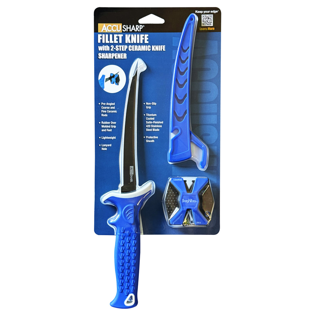 AccuSharp Fillet Knife and Sharpener - 6.5 inch Titanium-Coated Steel Blade for Precise Fish Filleting
