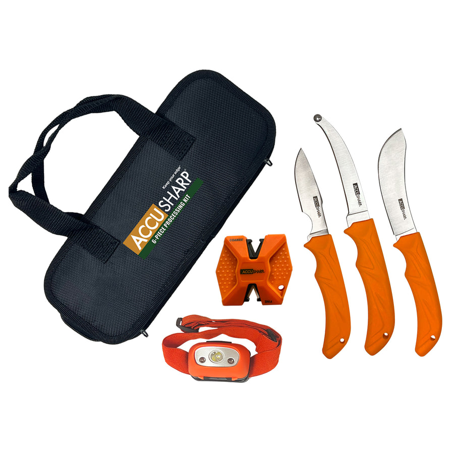 AccuSharp Game Processing Kit with 6 Fixed Blade Knives, LED Head Lamp, and Sharpening Tools