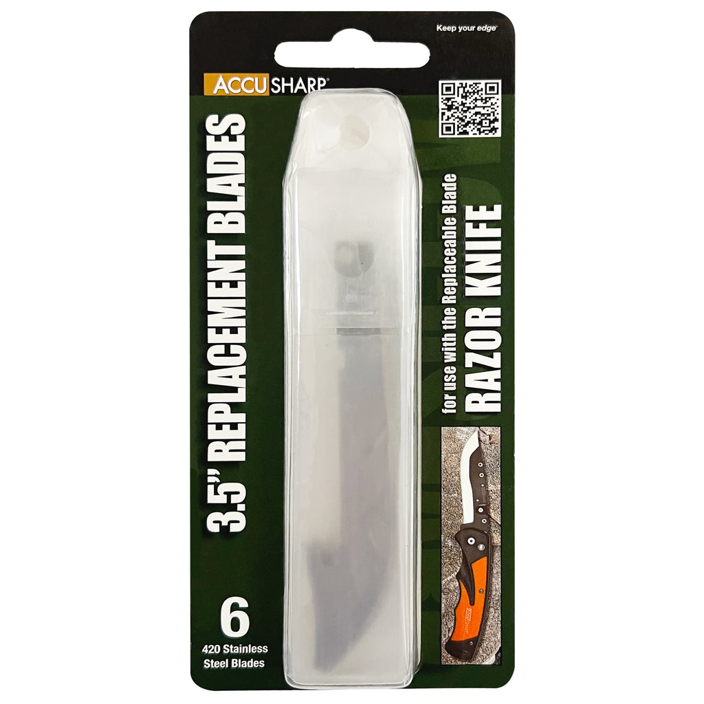 AccuSharp Razor Knife Replacement Blades – 3.5 Inch, 6-Pack, Steel, Plain Edge