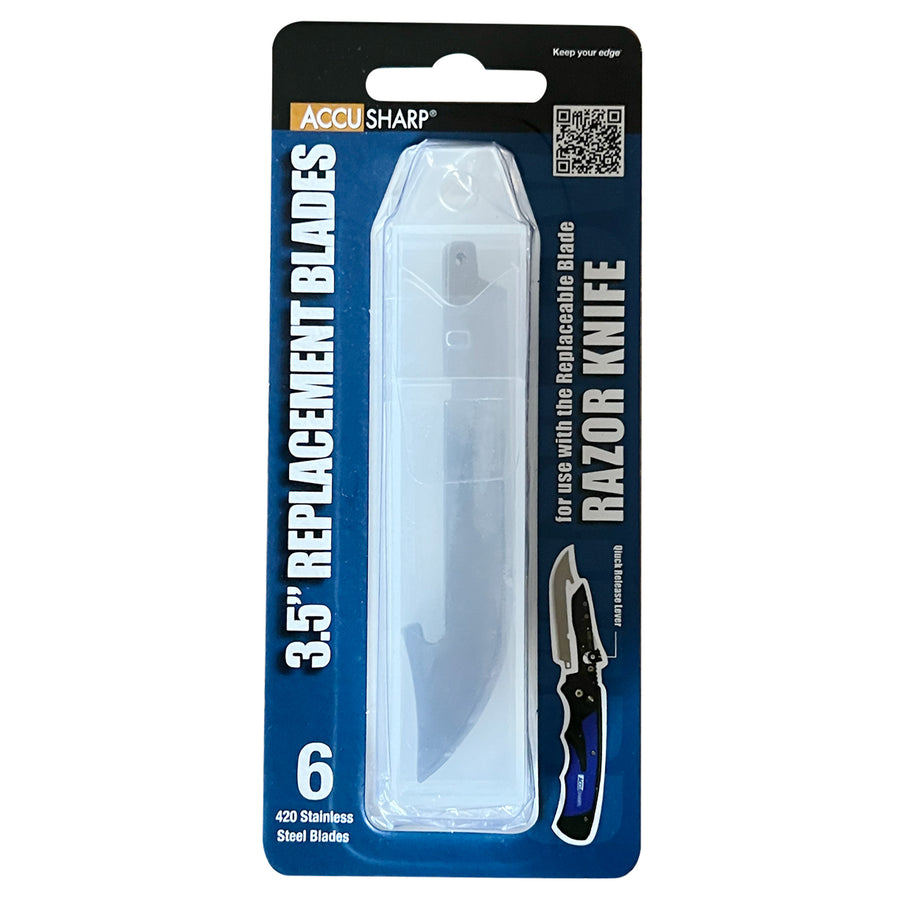 AccuSharp 3.5-inch Replacement Blades for Razor Knife – Pack of 6, Stainless Steel, Plain Edge