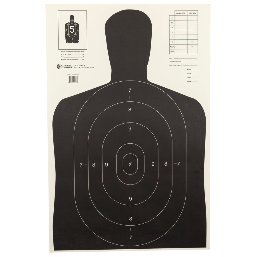 Action Target B-27E Black Economy Target – Ideal for Law Enforcement, Military, and Shooting Sports