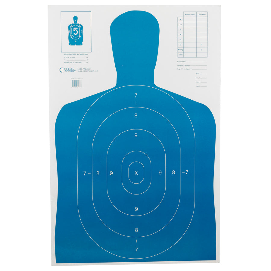 Action Target B-27E Blue Economy Target - Pack of 100 for Shooting Range and Training