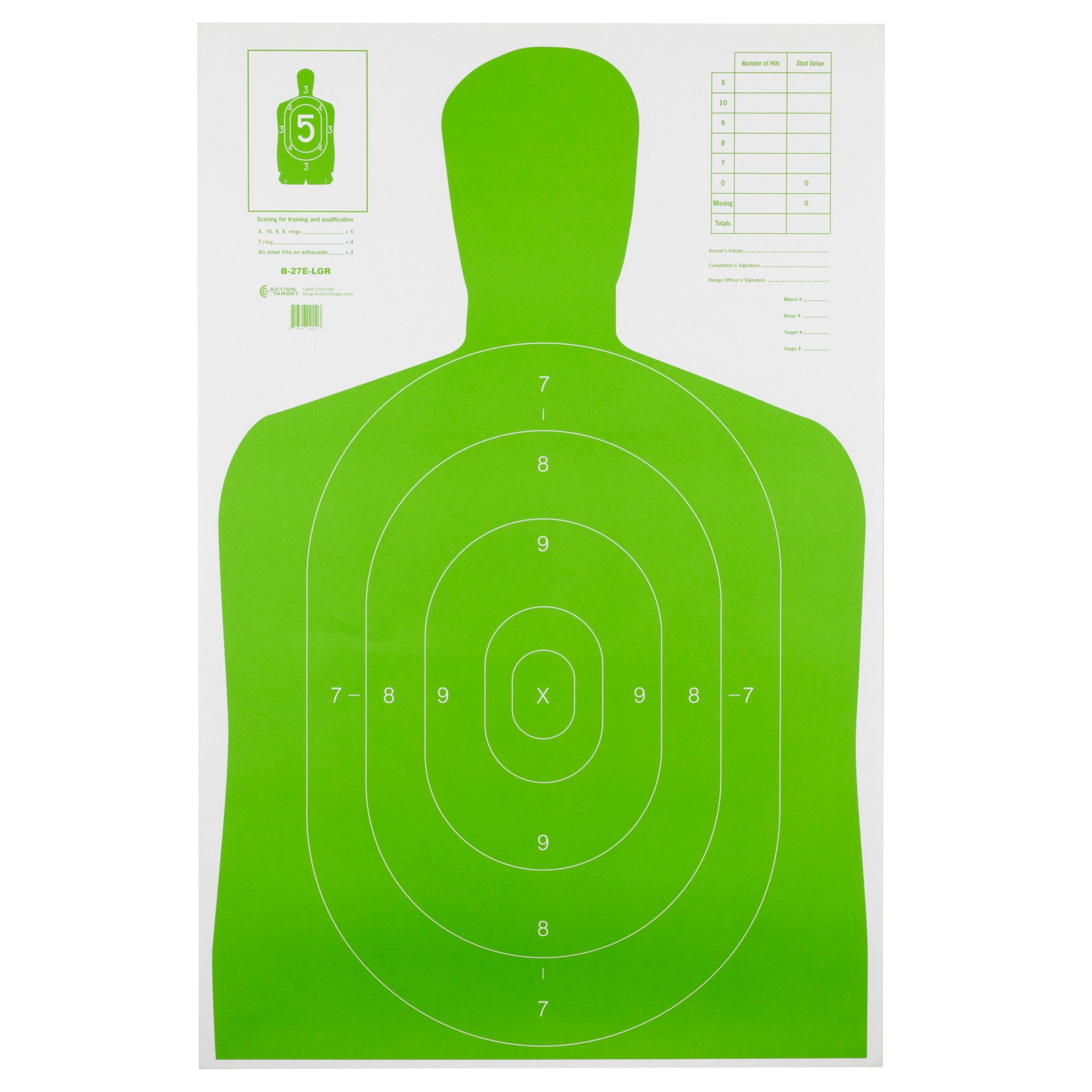 Action Target High Visibility Green B-27E-LGR-100 Target for Law Enforcement and Shooting Sports