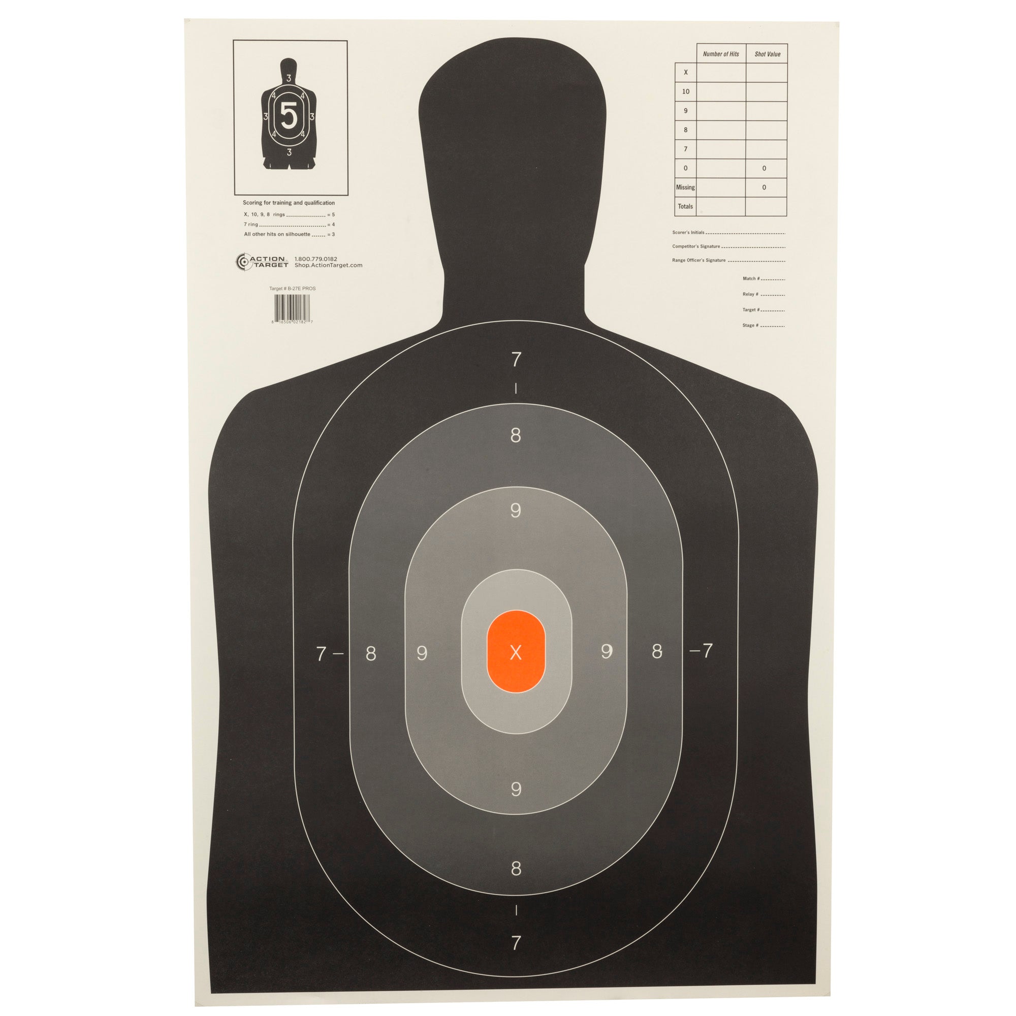 Action Target B-27EPROS-100 Pros Shooting Target for Law Enforcement and Competition Training
