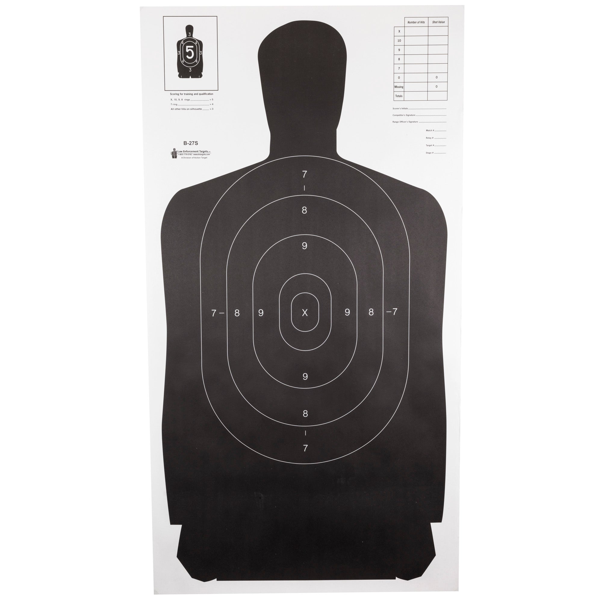 Action Target B-27S Black Standard Shooting Target - 100 Pack