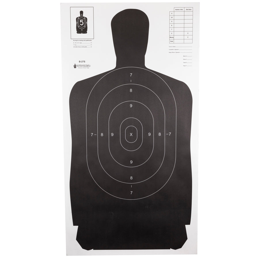 Action Target B-27S Black Standard Shooting Target - 100 Pack