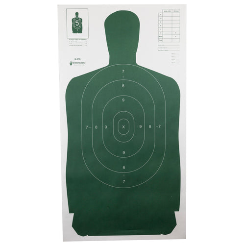 Action Target B-27S Green Standard Target - Pack of 100 for Shooting & Training