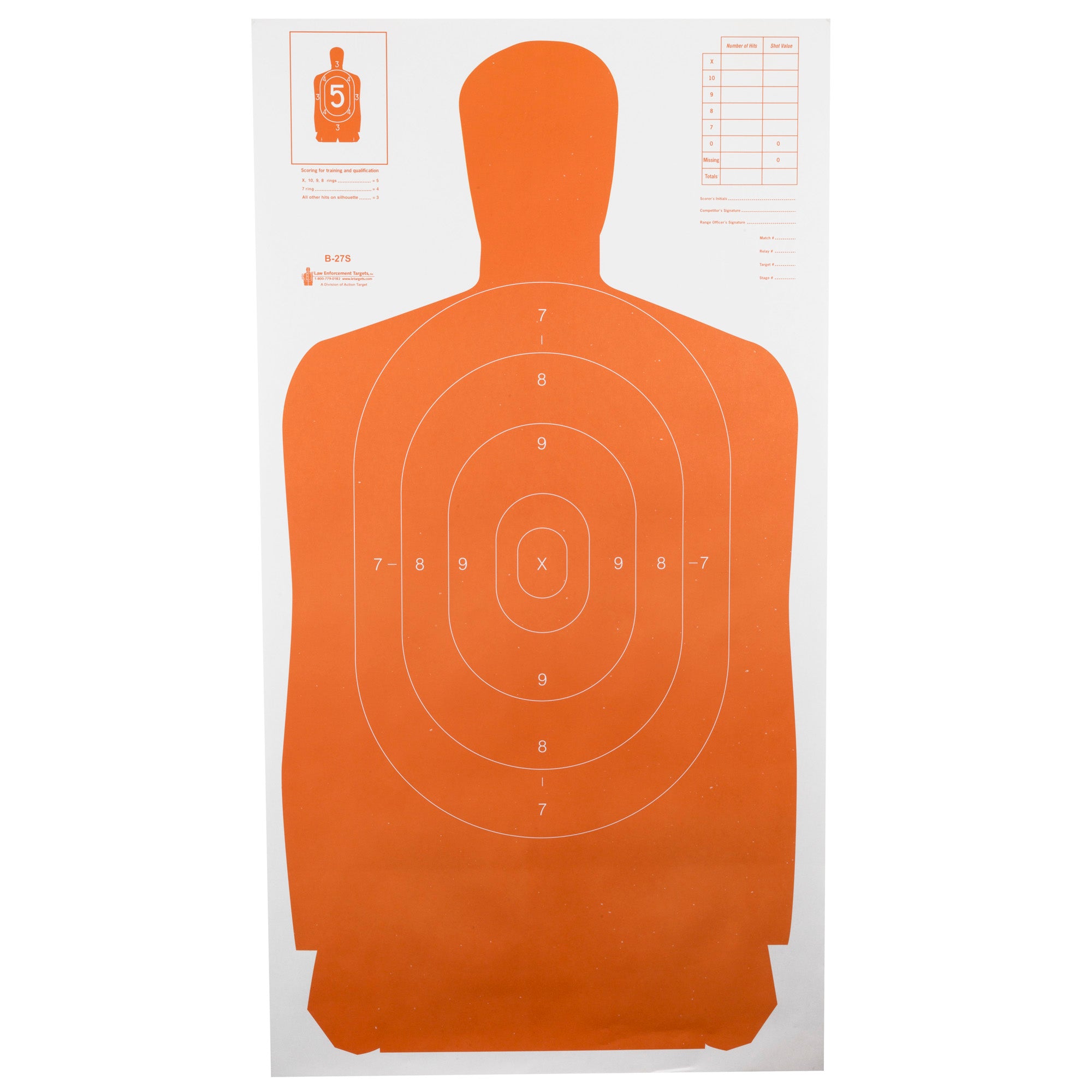 Action Target B-27SORANGE-100 Standard Shooting Target for Law Enforcement and Competition