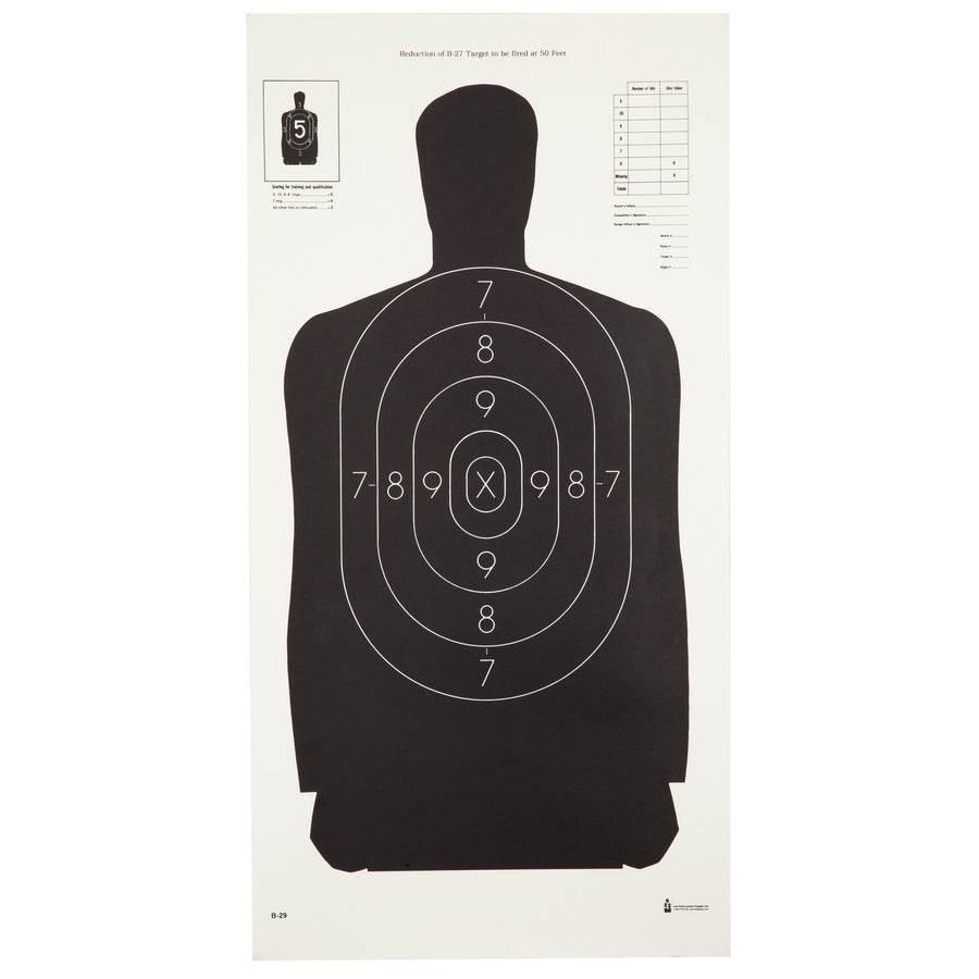 Action Target Qualification B-29-100 Black Shooting Targets for Law Enforcement and Training