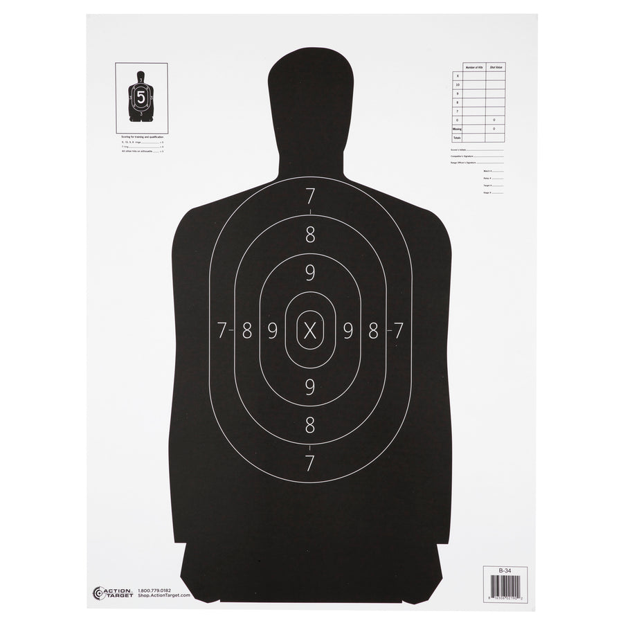 Action Target Qualification B-34-100 Black Target – Ideal for Law Enforcement and Shooting Ranges