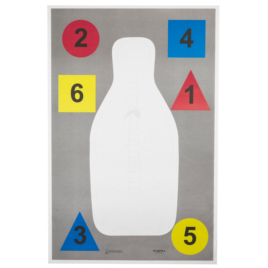 Action Target Anatomy and Command Training Target - Model DT-ANTQ-A-100, 100-Pack for Law Enforcement & Shooting Practice