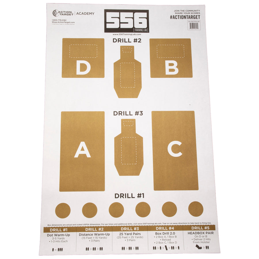 Action Target 556 Training Lab Target - Precision Shooting Range Practice, 100-Pack