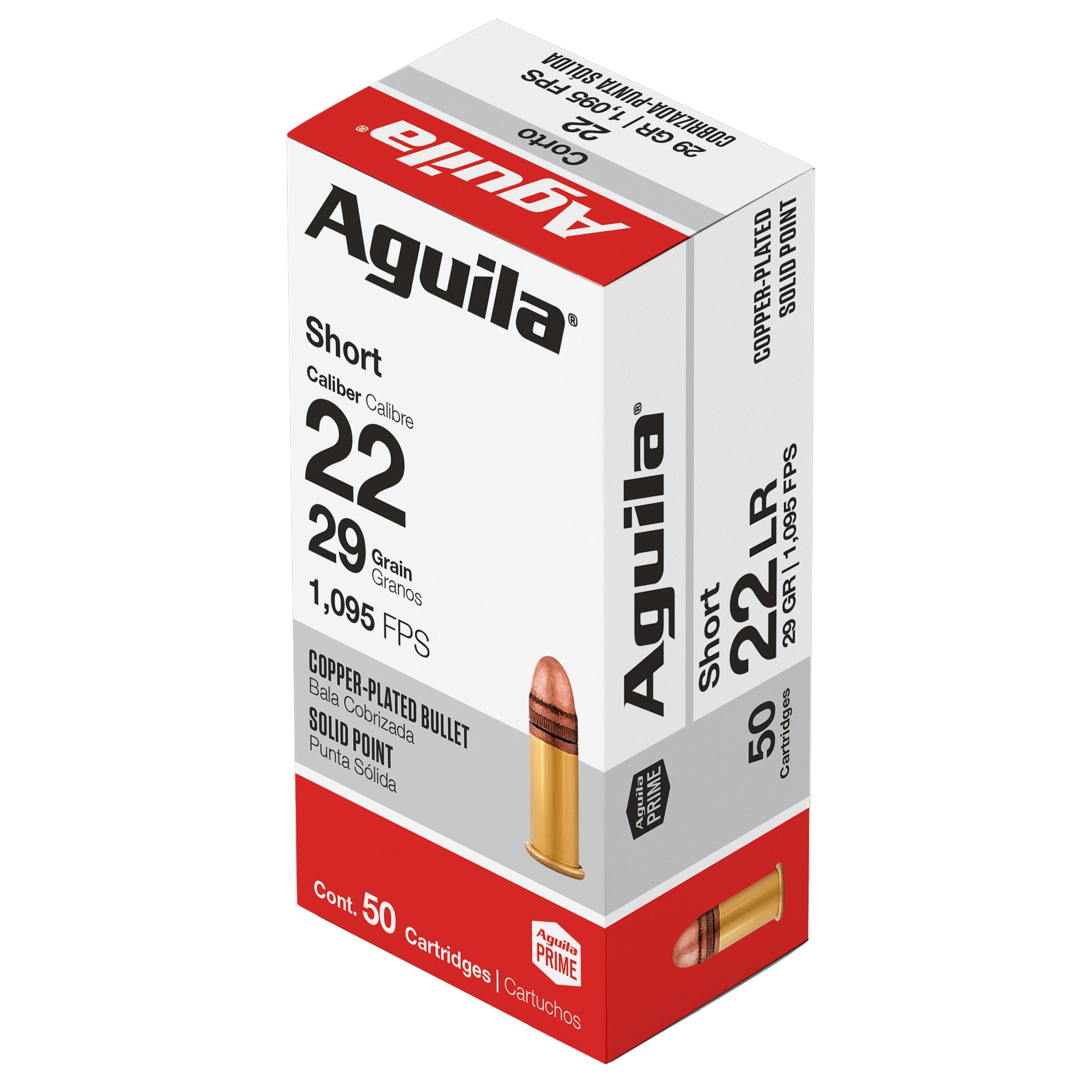 Aguila Ammunition 1B220110 .22 Short High Velocity 29-Grain Copper Plated Round Nose Ammunition - 50 Rounds per Box, 1000 per Case