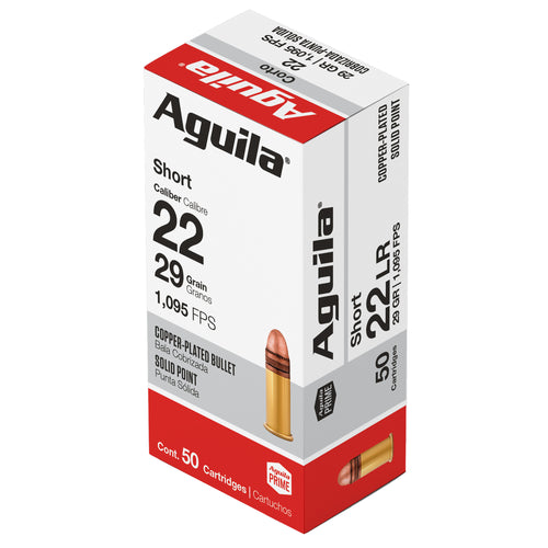Aguila Ammunition 1B220110 .22 Short High Velocity 29-Grain Copper Plated Round Nose Ammunition - 50 Rounds per Box, 1000 per Case