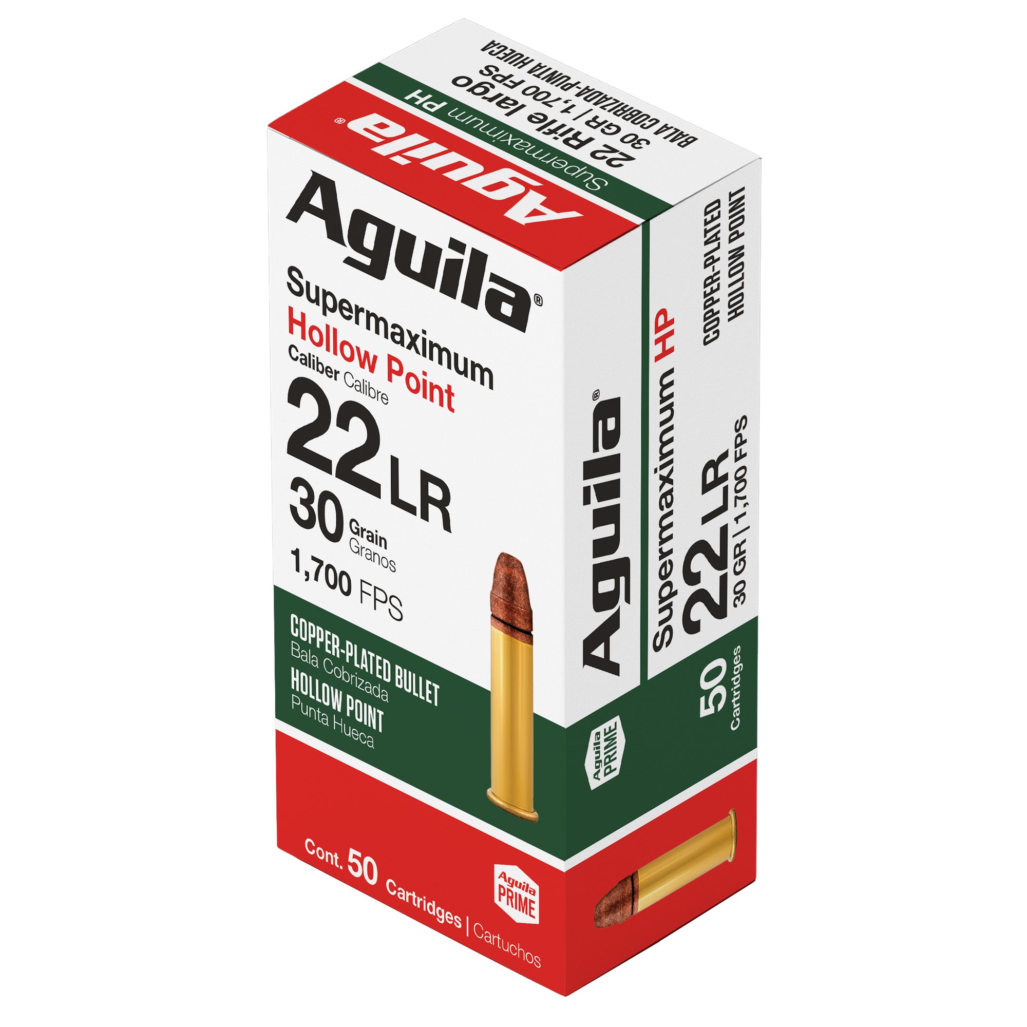Aguila Ammunition 22LR Supermaximum 30 Grain Hollow Point Ammo - 50 Rounds per Box