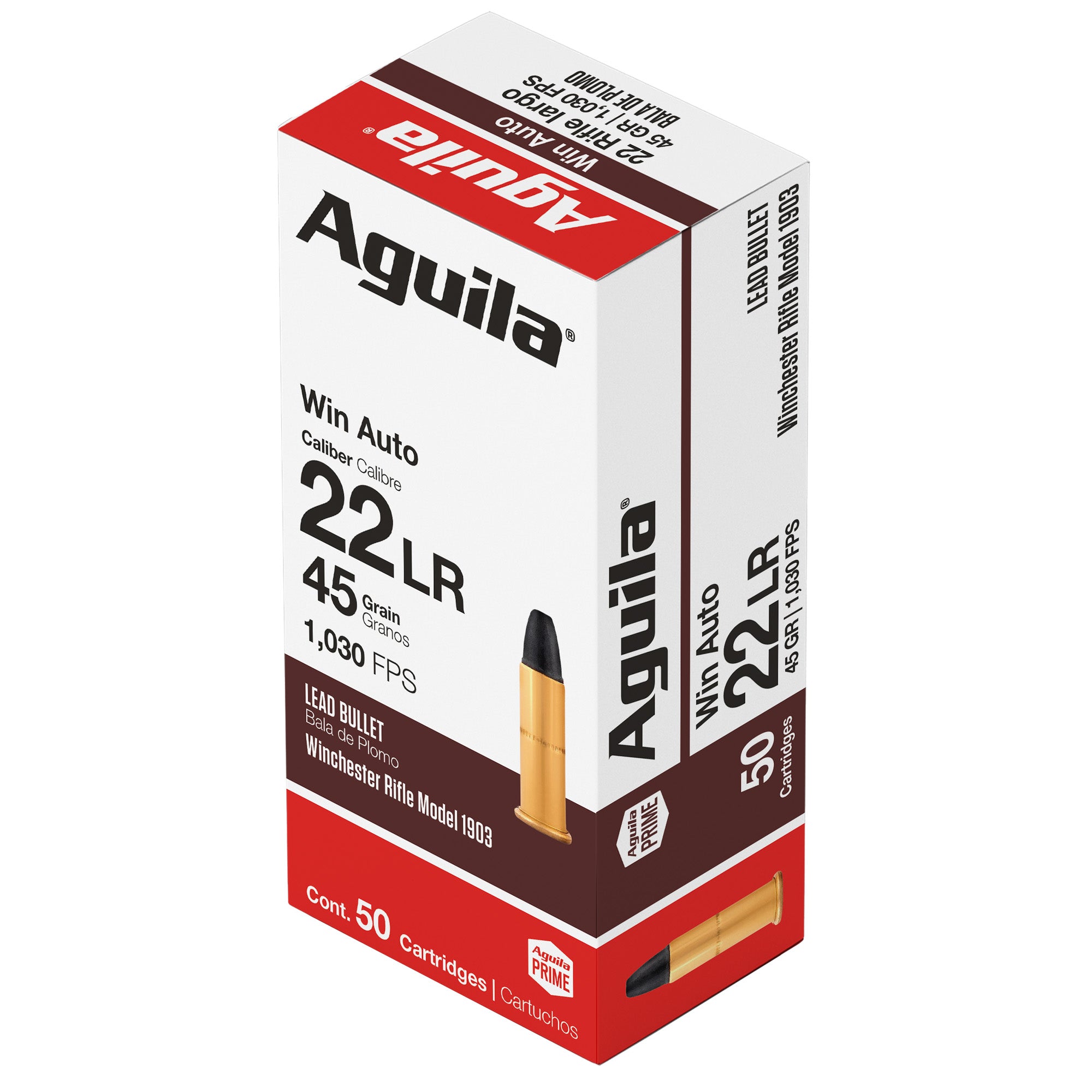 Aguila Ammunition 1B220504 45-Grain Solid Point 22 Winchester Automatic Rifle Ammo - 50 Rounds per Box
