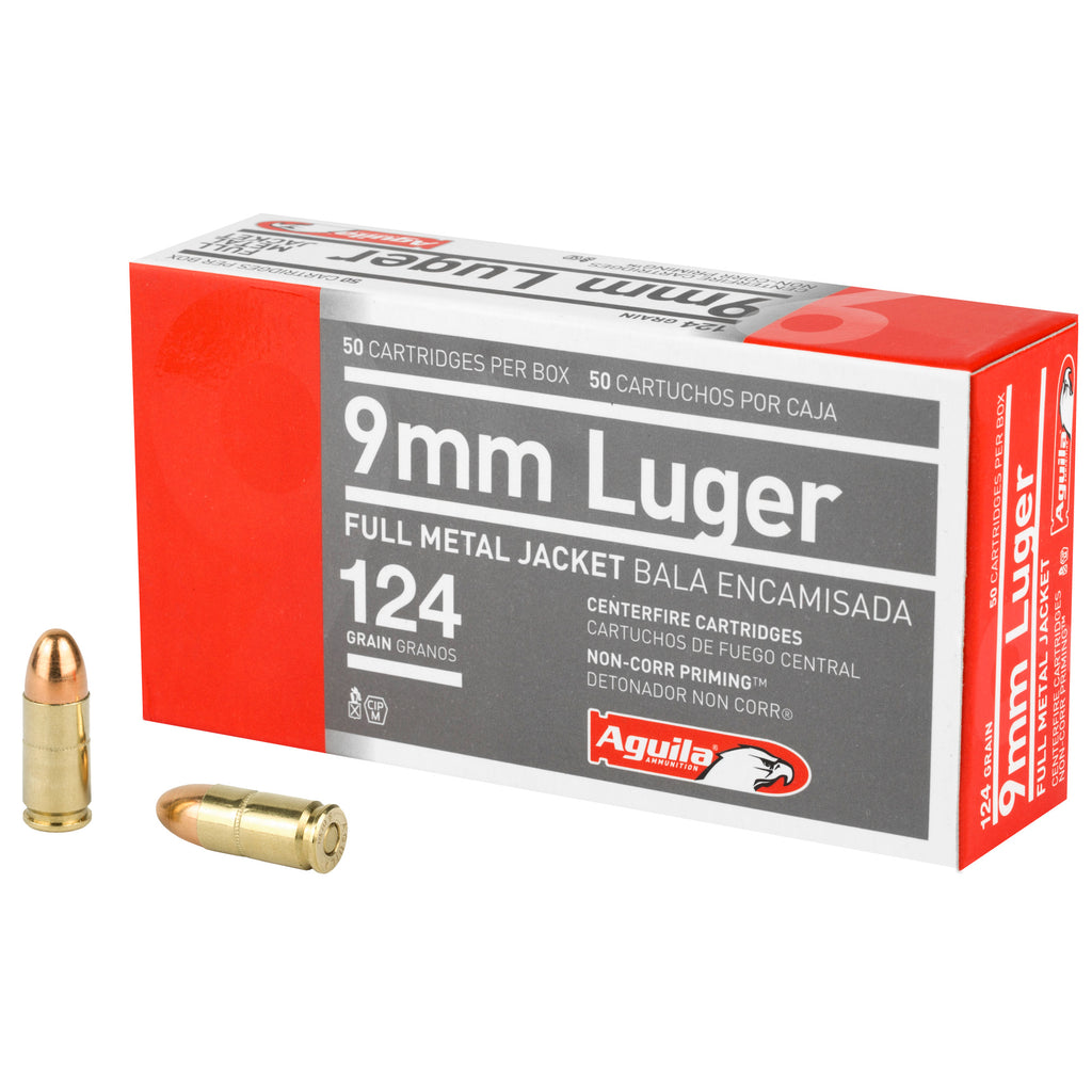 Aguila Ammunition 9mm 124 Grain FMJ Pistol Rounds – 50/Box, 1000/Case