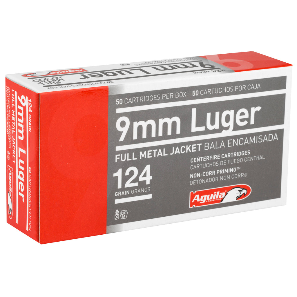 Aguila Ammunition 9mm 124 Grain FMJ Pistol Rounds – 50/Box, 1000/Case