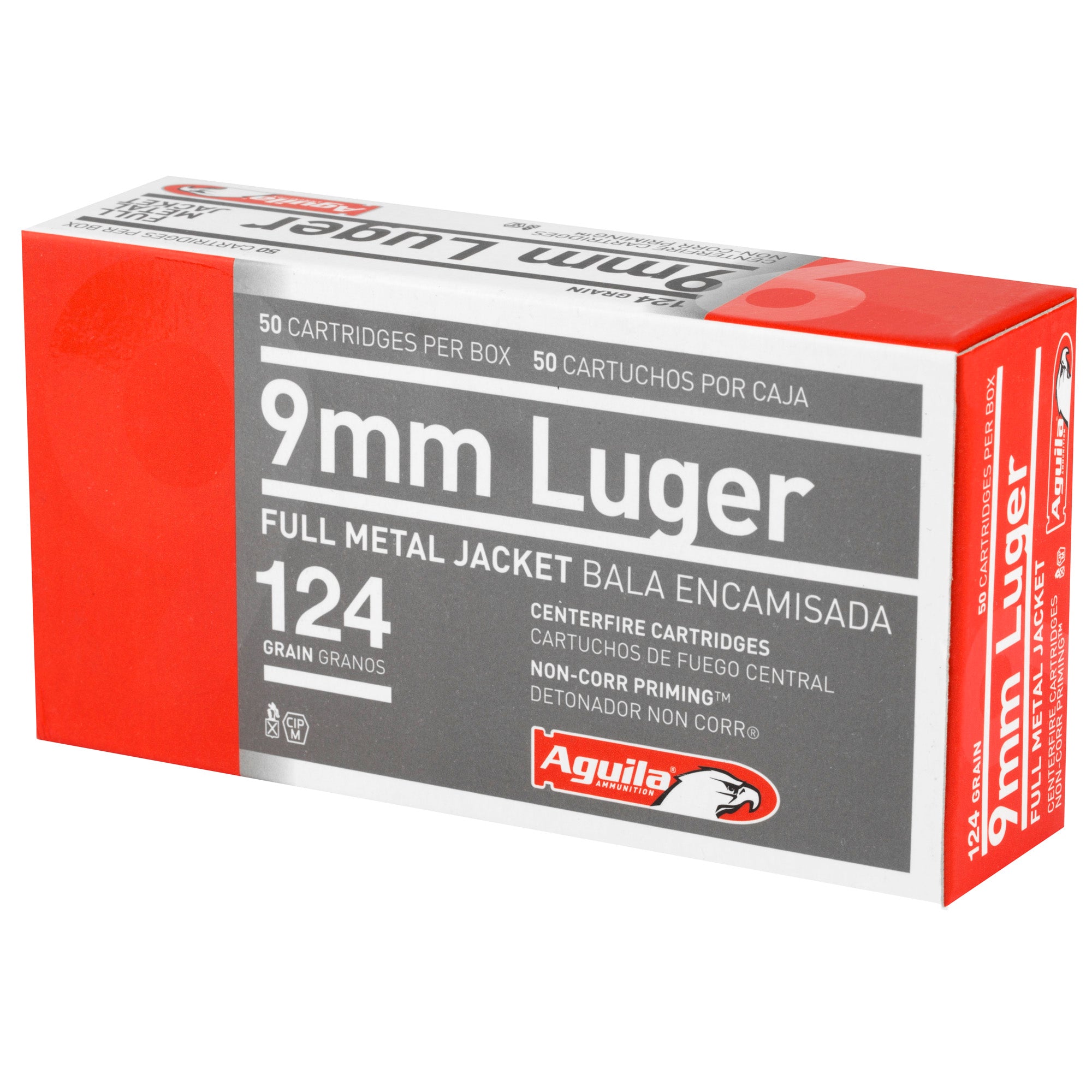 Aguila Ammunition 9mm 124 Grain FMJ Pistol Rounds – 50/Box, 1000/Case
