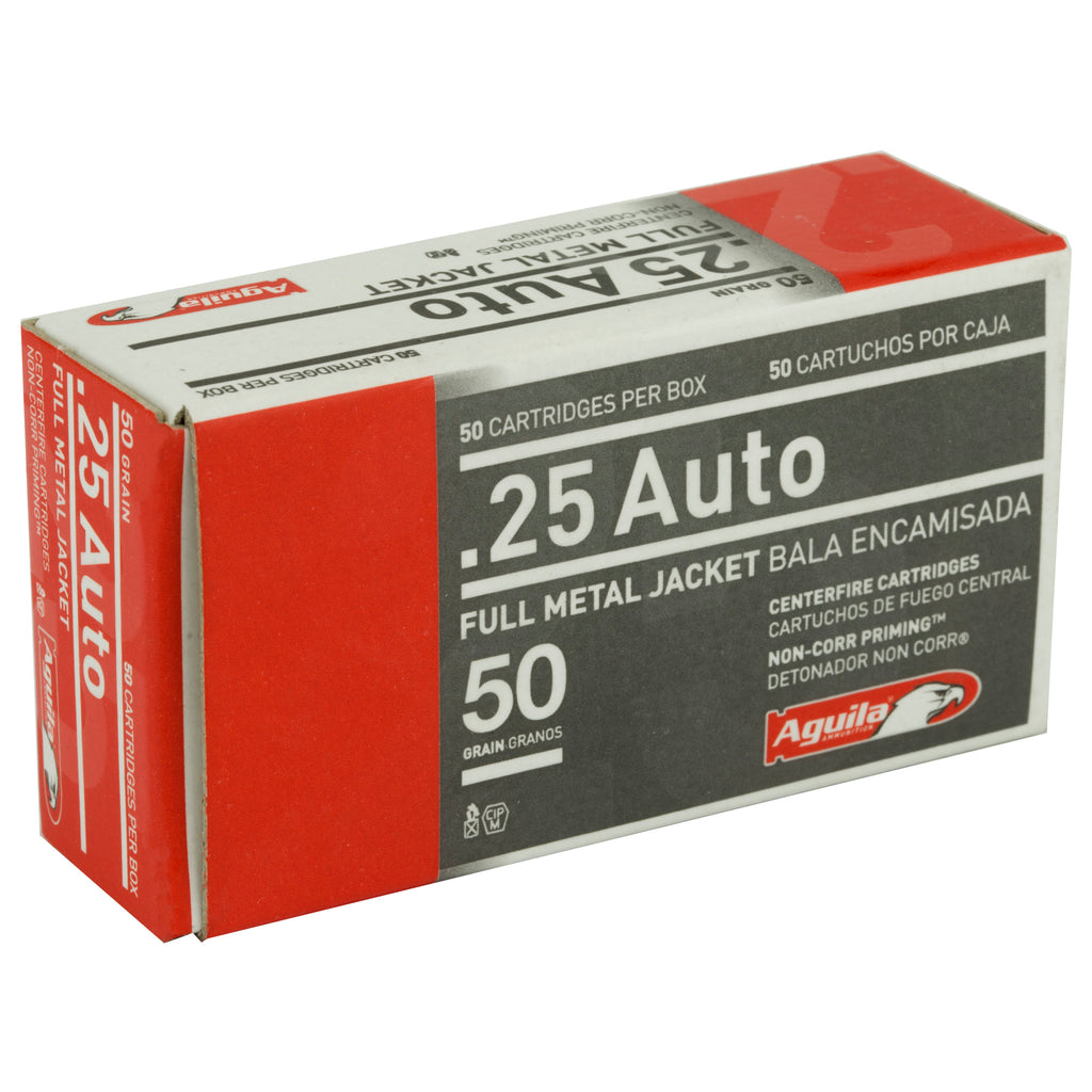 Aguila Ammunition 25 ACP 50-Grain Full Metal Jacket Pistol Ammo, 50 Rounds per Box