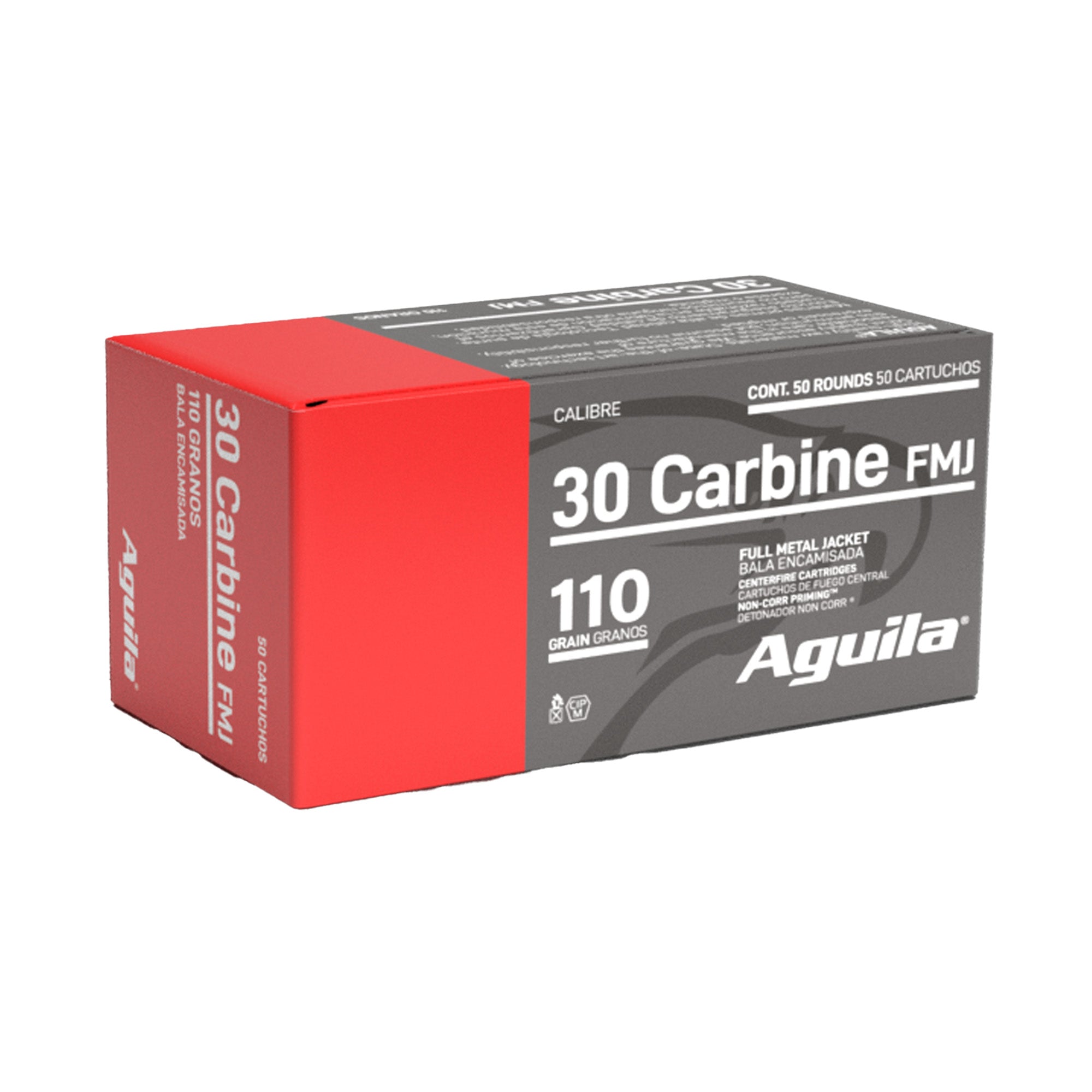 Aguila Ammunition 1E302110 30 Carbine 110 Grain FMJ Rifle Rounds - 50/Box, 1000/Case