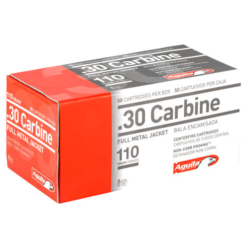 Aguila Ammunition 1E302110 30 Carbine 110 Grain FMJ Rifle Rounds - 50/Box, 1000/Case