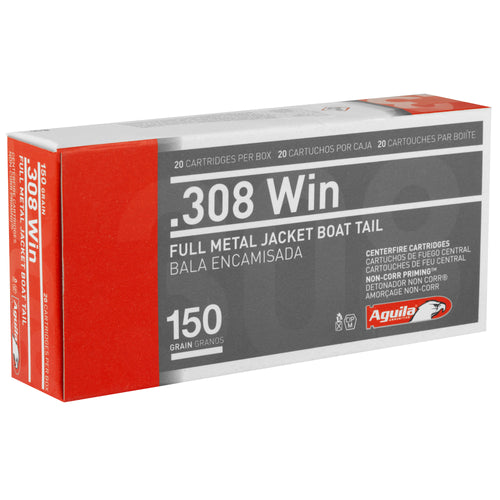 Aguila Ammunition 1E308110 308 Winchester 150 Grain FMJ Boat Tail Rifle Ammunition - Box of 20