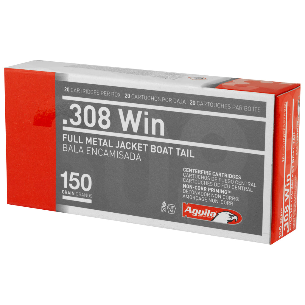Aguila Ammunition 1E308110 308 Winchester 150 Grain FMJ Boat Tail Rifle Ammunition - Box of 20