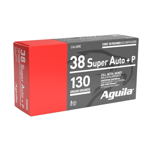 Aguila Ammunition 38 Super +P 130-Grain Full Metal Jacket Pistol Rounds (50/1000)