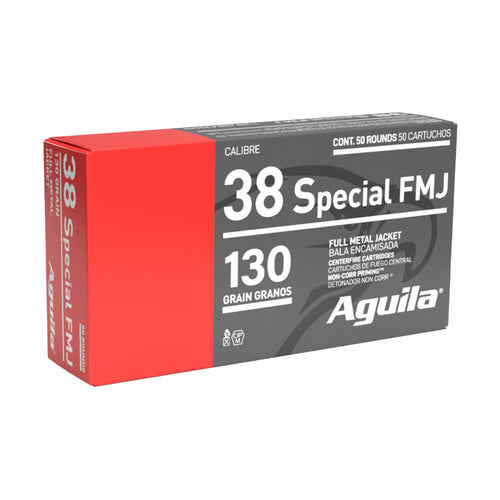 Aguila Ammunition 38 Special Full Metal Jacket Pistol Rounds, 130 Grain, 50 Rounds per Box