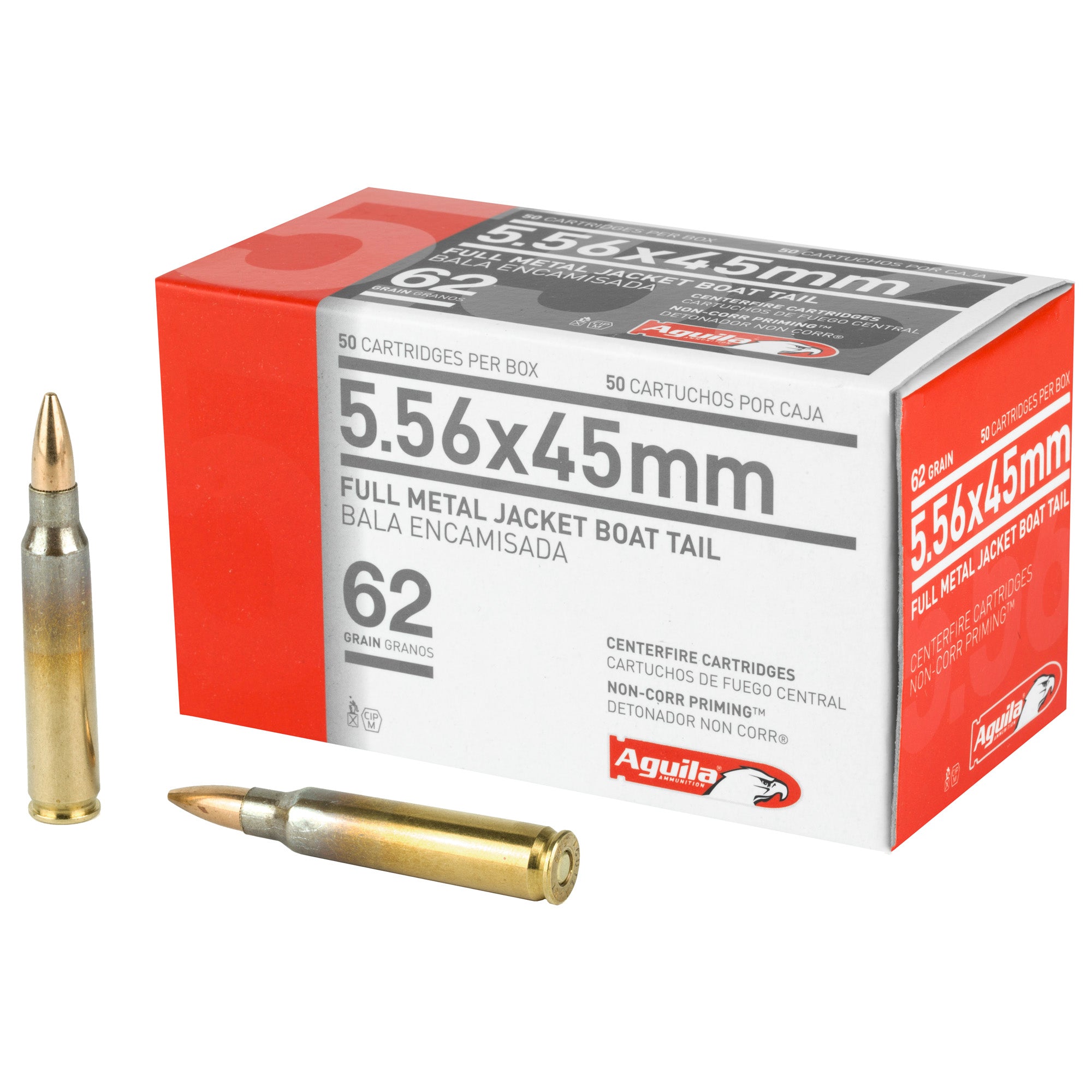 Aguila Ammunition 1E556110 5.56 NATO 62 Grain Full Metal Jacket Boat Tail Rifle Ammo - 50 Rounds per Box