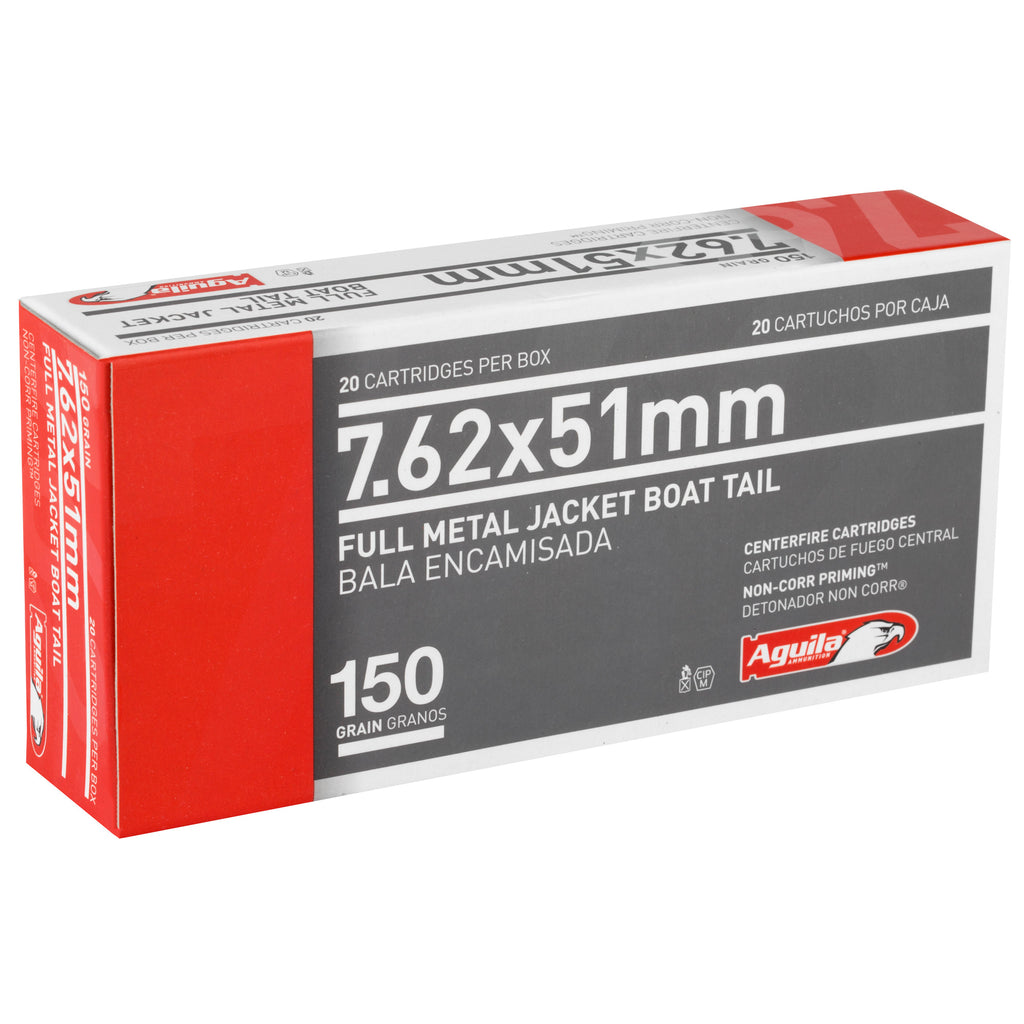 Aguila Ammunition 762 NATO 150 Grain FMJ Boat Tail Rifle Ammunition, 20 Rounds per Box