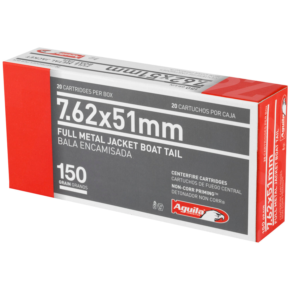 Aguila Ammunition 762 NATO 150 Grain FMJ Boat Tail Rifle Ammunition, 20 Rounds per Box