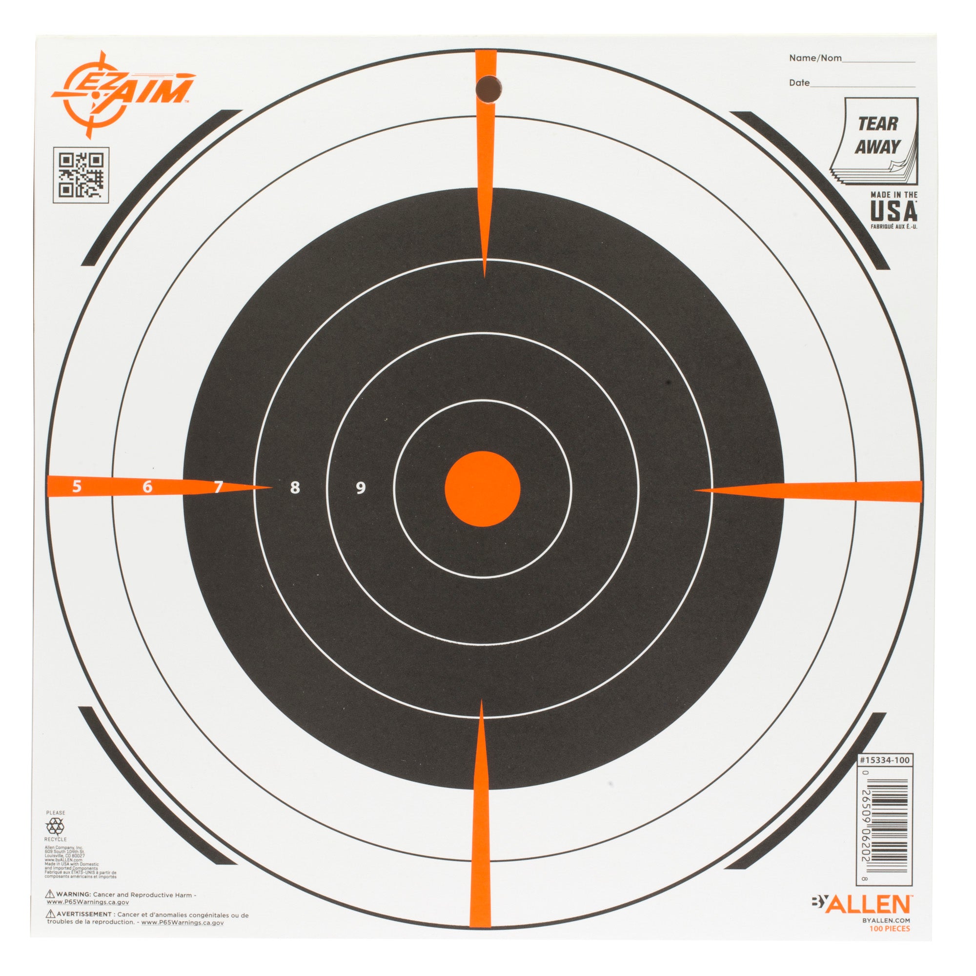 Allen Company EZ Aim Bullseye Adhesive Targets - 12x12 Inches, Pack of 100