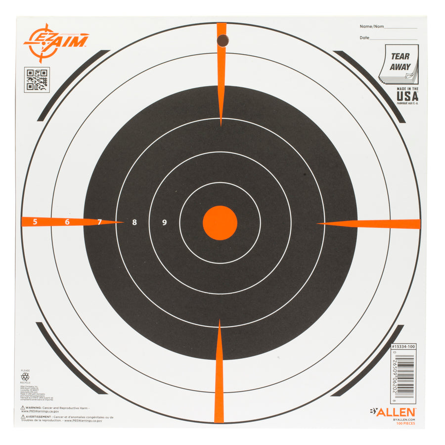 Allen Company EZ Aim Bullseye Adhesive Targets - 12x12 Inches, Pack of 100