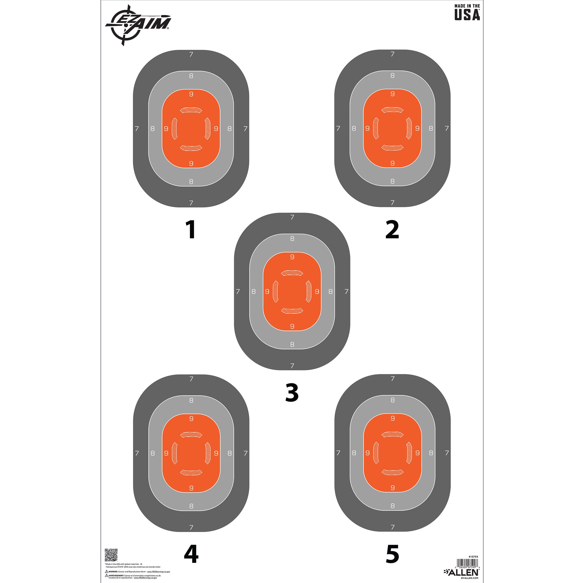 Allen Company EZ Aim 5-Spot Paper Target, 23 x 35 Inches, Pack of 50