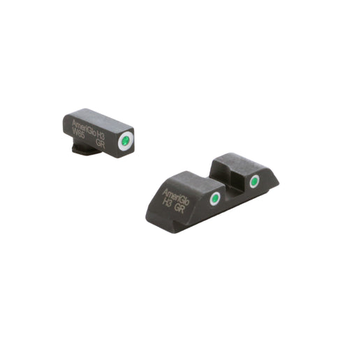 Ameriglo Classic Sight Set, 3-Dot, Night Sight, Fits Glock Gen 5 9 Round Box, Green Front With White Outline