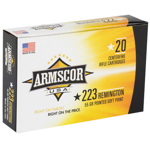 Armscor 223 Remington 55-Grain Pointed Soft Point Ammunition - 20 Rounds Per Box, 1000 Rounds Case
