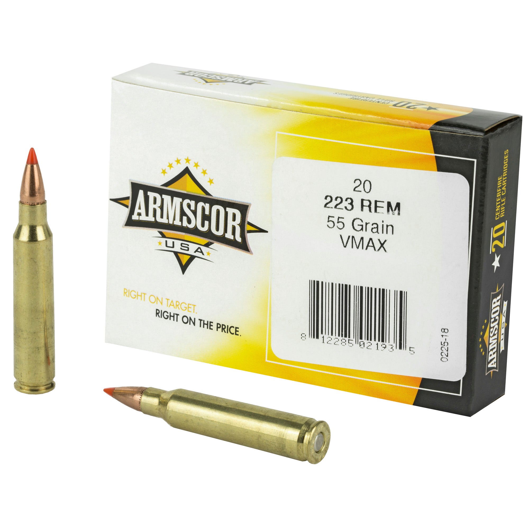 Armscor 223 Remington 55 Grain V-Max Ammunition – 20 Rounds or Case of 1,000