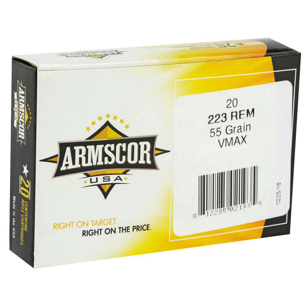 Armscor 223 Remington 55 Grain V-Max Ammunition – 20 Rounds or Case of 1,000