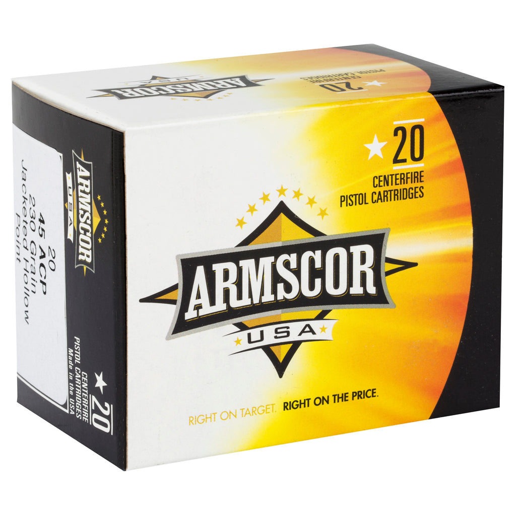 Armscor 45 ACP 230-Grain Hollow Point Ammunition – 20 R rounds per Box, 500 Rounds per Case