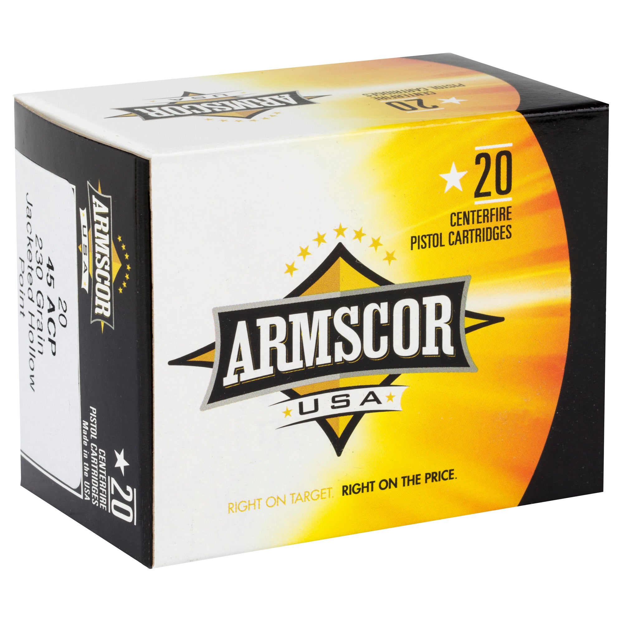 Armscor 45 ACP 230-Grain Hollow Point Ammunition – 20 R rounds per Box, 500 Rounds per Case