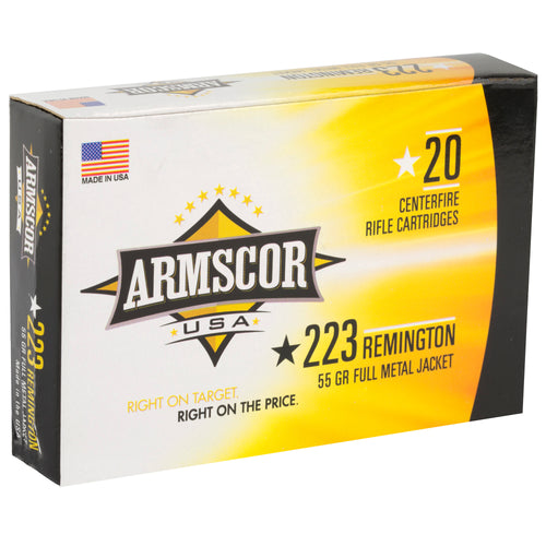 Armscor 223 Remington 55 Grain FMJ Ammo – 20 Rounds Per Box, 1000 Rounds Case