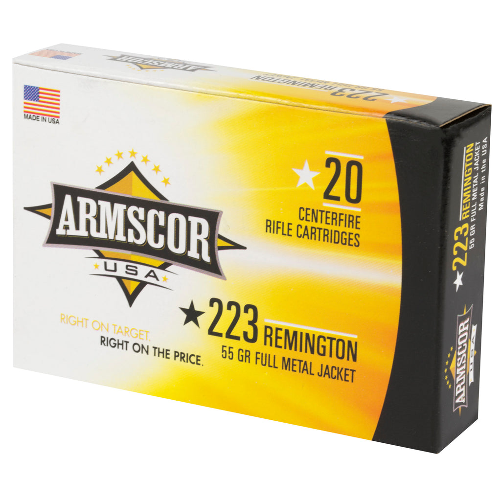 Armscor 223 Remington 55 Grain FMJ Ammo – 20 Rounds Per Box, 1000 Rounds Case