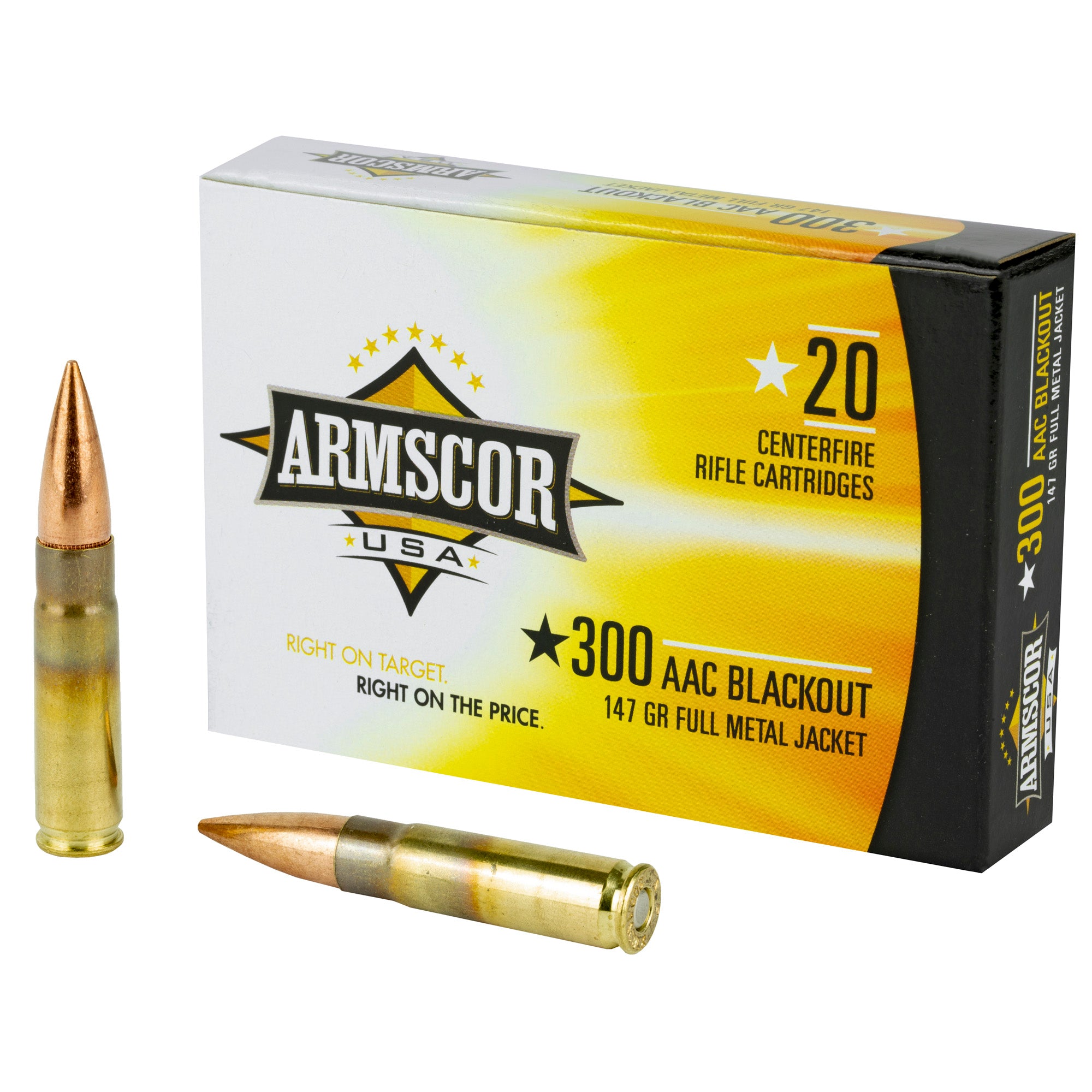 Armscor 300 Blackout 147 Grain FMJ Ammunition – 20 Rrounds per Box, 200 per Case